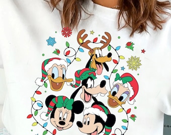 Comfort Colors Disney Friends Christmas Shirt, Mickey And Friends Christmas Shirt, Christmas Lights, Christmas Gifts, Disneyland Christmas