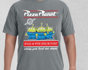 Komfort Farben Pizza Planet Shirt, Toy Story Aliens Tee