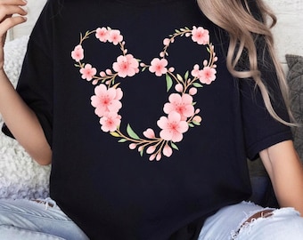 Maglietta Disney floreale Comfort Colors, Maglietta Topolino a fiori, Maglietta con orecchie da topo a fiori, Maglietta Disney Garden Festival, Maglietta Topolino, Maglietta Disneyland