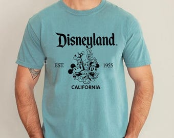Camiseta retro de Disney California con colores cómodos, camiseta de Disneyland (fundada en 1955), camiseta de Mickey y sus amigos, viaje familiar a WDW