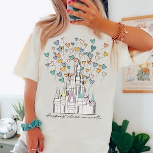 Comfort Colors Disney Magical Castle Shirt, Disney Watercolor Castle, Mickey Balloons Shirt, Happiest Place On Earth Shirt,Disney Girls Trip