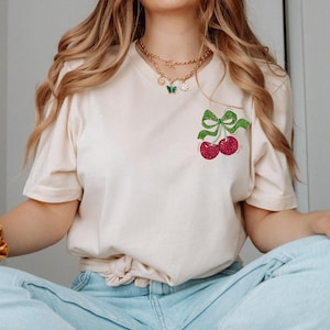 Cherry Shirt, Pocket Print Shirt, Vintage Cherry Lover Gift, Retro Cherry Shirt, Cherries Tee,Retro Cherry Shirt, Fruit Shirt, Summer Shirt