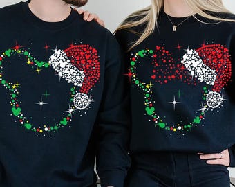 Comfort Colors Disney Mickey & Minnie Christmas Shirt, Disney Couple Xmas Holiday Shirt, Disney Xmas Trip Shirt, Disneyland Christmas Shirt