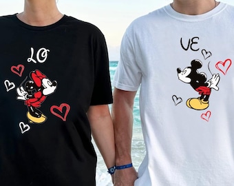 Camiseta de Mickey y Minnie con colores cómodos, regalo de San Valentín, camiseta de pareja de Disney, San Valentín para amantes de Disney