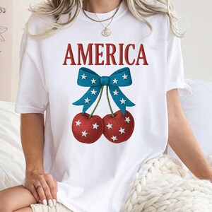 Camisa de cerezas del 4 de julio con colores cómodos, camisa de Estados Unidos, camisa coqueta del 4 de julio, camisa de EE. UU., camisa de la libertad, camisas del Día de la Independencia