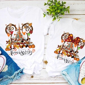 Comfort Colors Mickey & Friends Thanksgiving Shirt, Happy Thanksgiving Couple Shirt, Disney Thanksgiving Matching Hoodie, Disney Castle Fall