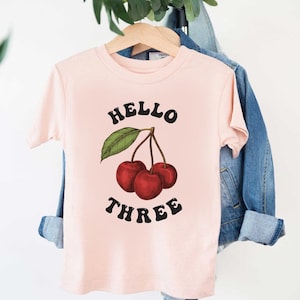 Hello Three Shirt, 3rd Birthday Shirt, Retro Cherry Shirt, Cute Toddler Birthday Shirt, Birthday Boy & Girl Shirt, Birthday Party T-Shirt
