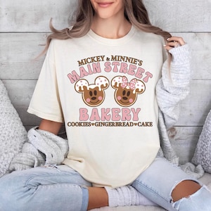 Comfort Colors Retro Mickey and Minnie Main Street Bakery Shirt, Disney Christmas Cookies, Disney Christmas Sweatshirt,Christmas Gingerbread