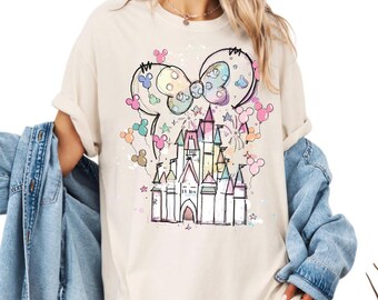 Comfort Colors Disney Watercolor Castle Shirt, Disneyland Shirt, Magic Kingdom Shirt, Disney Girls Trip, Minnie Mouse Watercolor Shirt