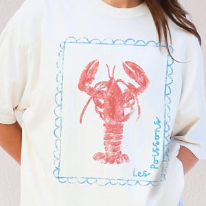 Camiseta con estampado de langosta de Comfort Colors, camiseta gráfica estilo preppy costero, camisa náutica para mujer, conjunto veraniego playero, camiseta estilo Cape Cod