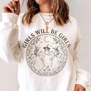 Feminist Witch Shirt, Halloween Comfort Colors Tshirt, Witchy Girls Will Be Girls Shirt, Goth Tops For Women, Plus Size Halloween