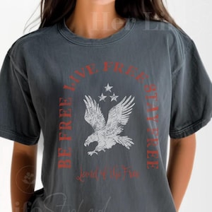 Comfort Colors  Land of the Free Vintage Eagle T-Shirt Patriotic America Graphic Tee for Boyfriend Red White Blue USA Shirt Gift for Dad