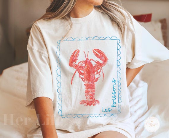 Comfort Colors Lobster Shirt, Coastal Graphic Tee for Women, Beach Vacation Shirt, Preppy Summer Tee, Nautical Lobster T Shirt