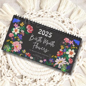 Flip bureaukalender 2025 retro geboortemaand bloemen | Gepersonaliseerd cadeau met op Matisse geïnspireerde heldere kunst