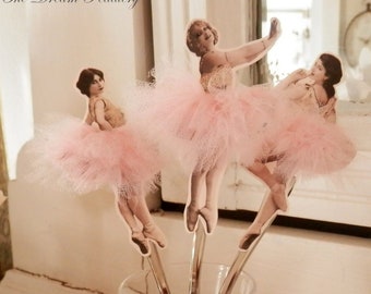 Tiny Dancers. Ten Appetizer Forks with Vintage Ballerinas and Pink Tulle Tutus