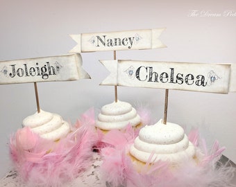 Your Name. Custom Name Personalized Parchment Cupcake Toppers or Place Holders