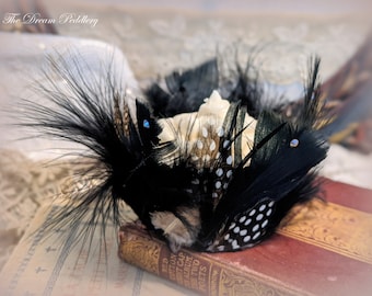 Black Swan. Black and Spotted Guinea Feathered Cupcake Wrappers