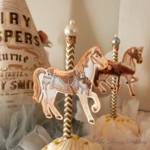 Carousel Charmers Parisian Carousel Horse Cupcake Toppers with Glass Pearls 4.5 Inch Mary Poppins image 3