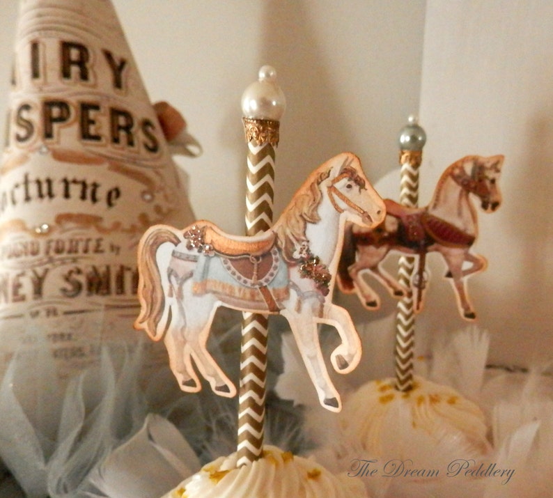 Carousel Charmers Parisian Carousel Horse Cupcake Toppers with Glass Pearls 4.5 Inch Mary Poppins image 3