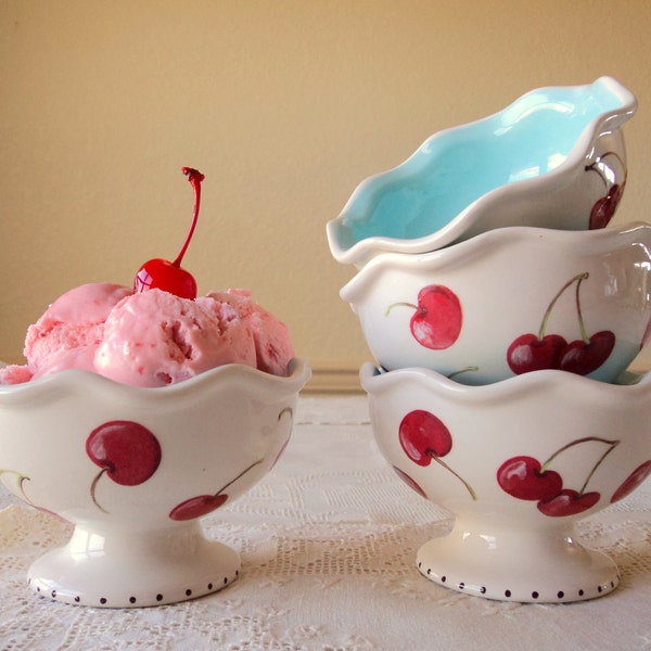 Reserved for H5M118- Hand Painted Ice Cream Cups with Cherries