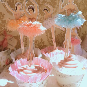 Darling Dancers. Twelve Vintage Style Ballerina Doll Toppers with Ruffled Tutus, Choice of Colors image 3