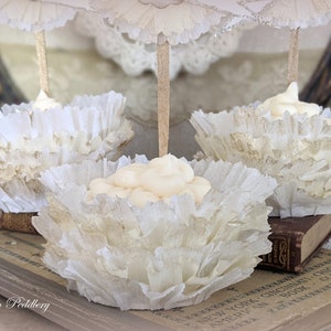 Creme Fraiche Ruffles. Ruffled Crepe Cupcake Wrappers in White and Cream image 7