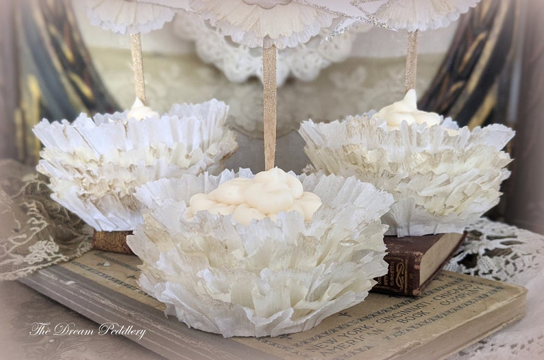 Creme Fraiche Ruffles. Ruffled Crepe Cupcake Wrappers in White and Cream image 7