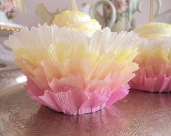 Sherbet Ruches. Gegolfde Crêpe Cupcake Wrappers in Sherbet Tinten