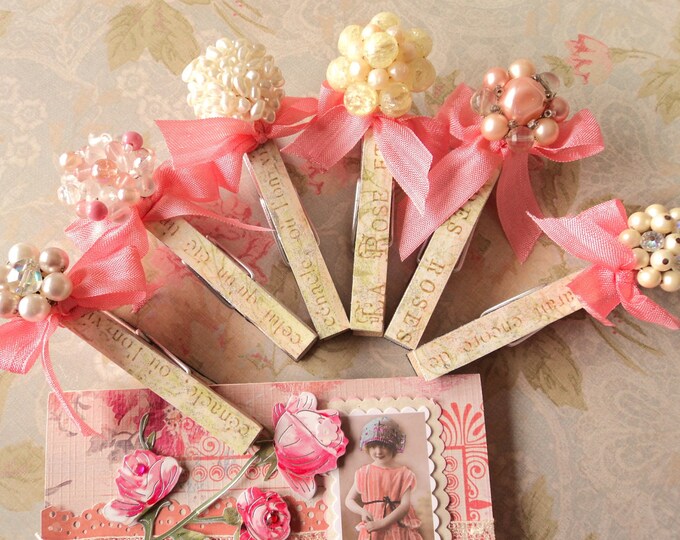 Hold Me. Six Embellished Clothespin Card Holders Etsy