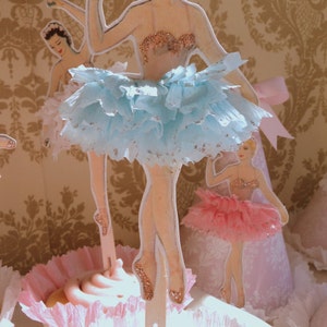 Darling Dancers. Twelve Vintage Style Ballerina Doll Toppers with Ruffled Tutus, Choice of Colors image 4