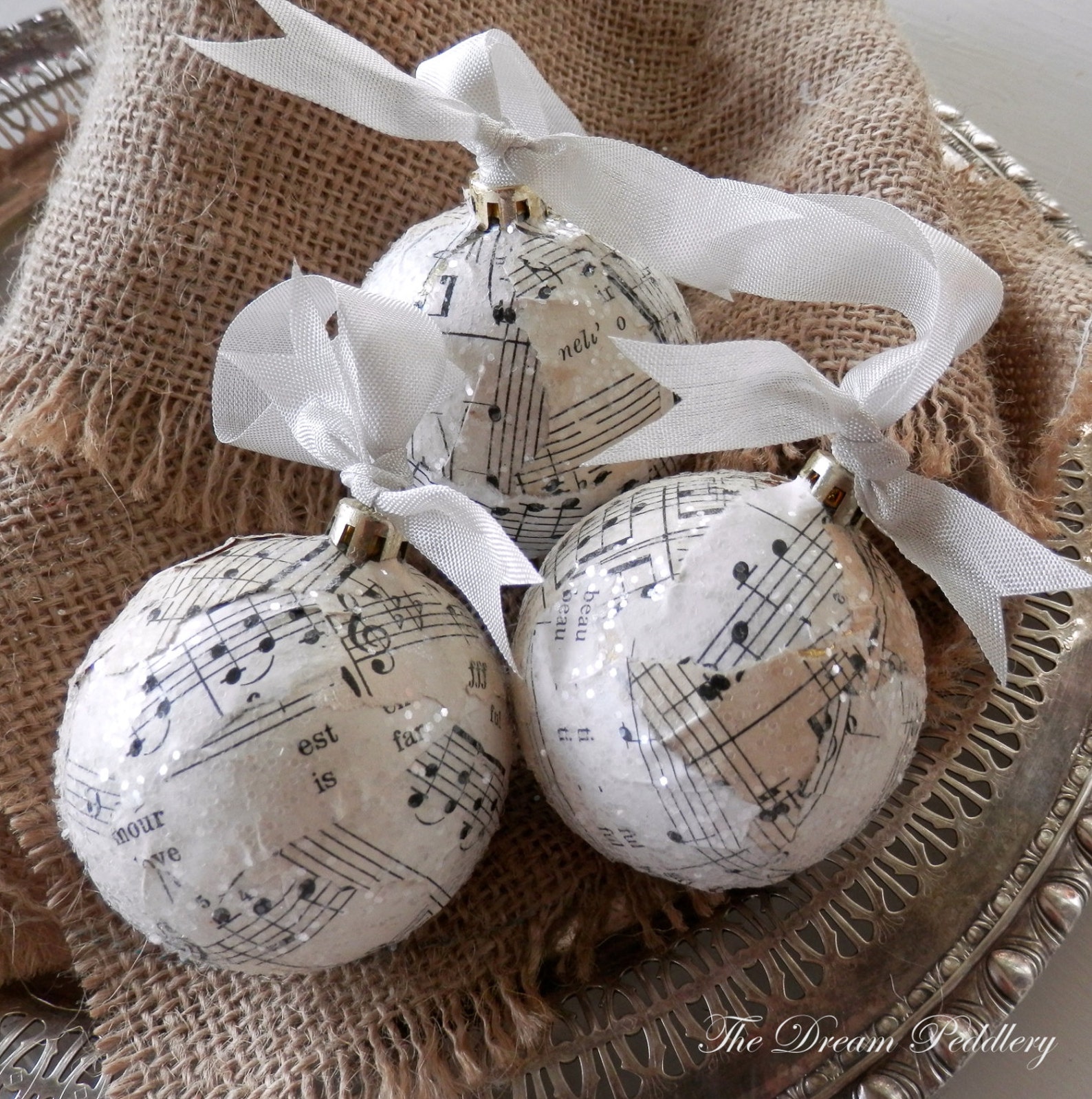 Musical Ornaments. Three Vintage Sheet Music Decoupage and | Etsy