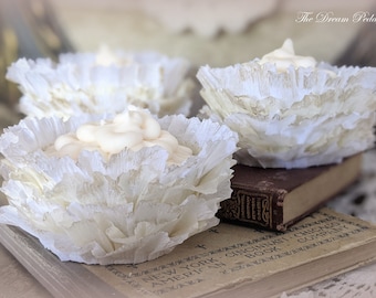 Creme Fraiche Ruffles. Ruffled Crepe Cupcake Wrappers in White and Cream