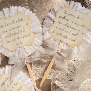 Lady Jane Austen Quote Script Ruffled Toppers for Cupcakes or Appetizers