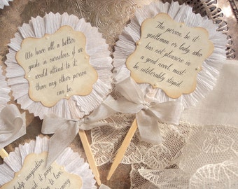 Lady Jane Austen Quote Script Ruffled Toppers for Cupcakes or Appetizers
