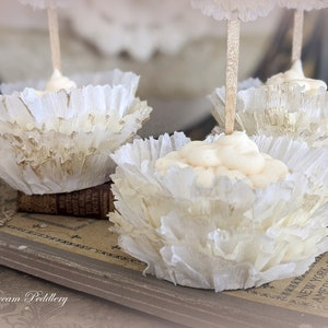 Creme Fraiche Ruffles. Ruffled Crepe Cupcake Wrappers in White and Cream image 6