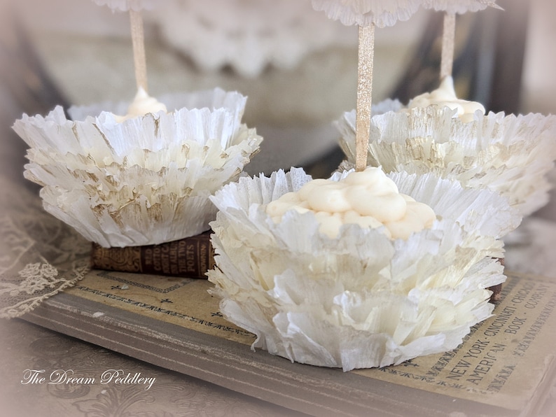 Creme Fraiche Ruffles. Ruffled Crepe Cupcake Wrappers in White and Cream image 6