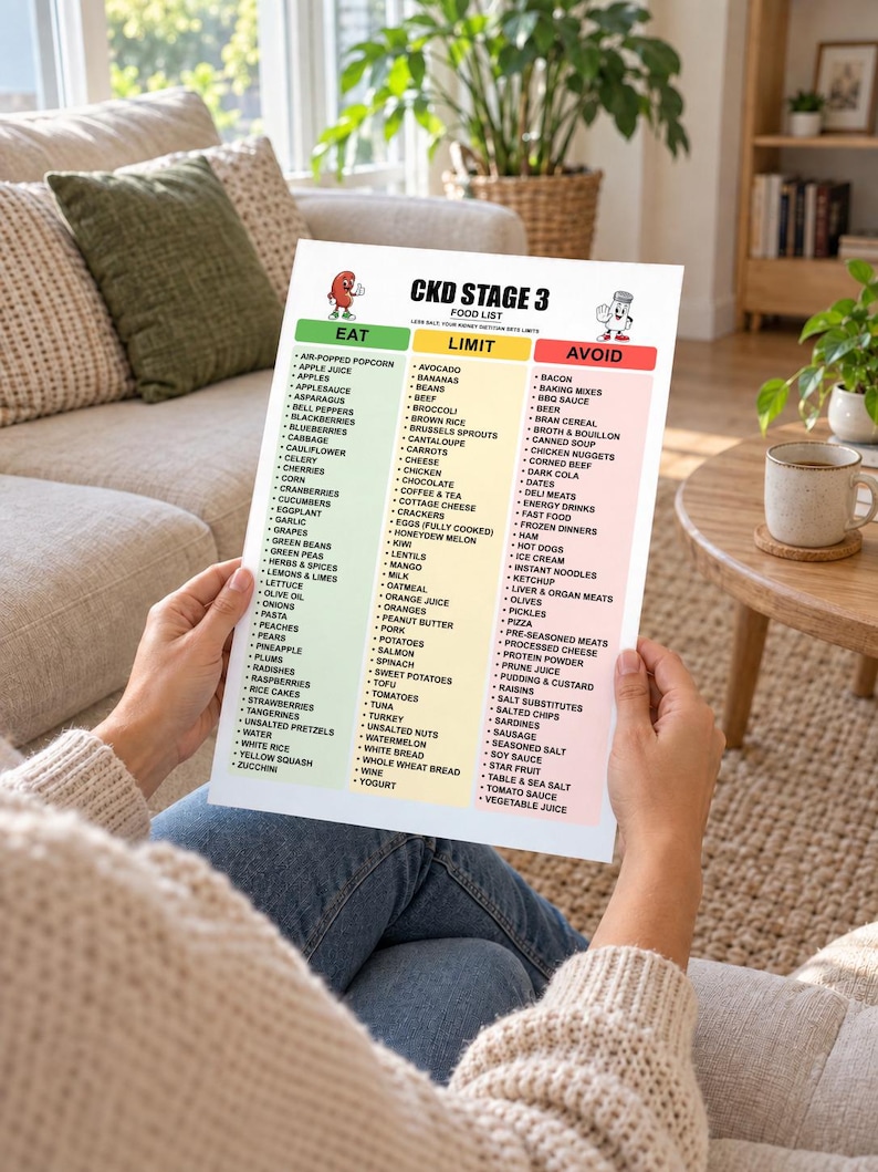 CKD Stage 3 Kidney Disease Food List Printable, High Creatinine Renal ...