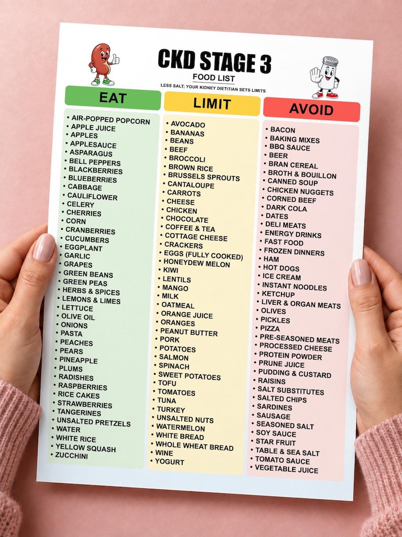 CKD Stage 3 Kidney Disease Food List Printable, High Creatinine Renal ...