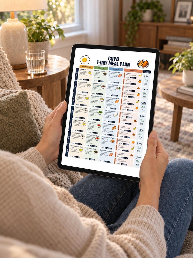 COPD Diet 7 Day Meal Plan Printable, Emphysema and Lung Disease Menu ...