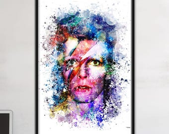 David Bowie Painting – Digital Watercolor Print on Canvas – Home Decor – Ideal Gift for Music Fans
