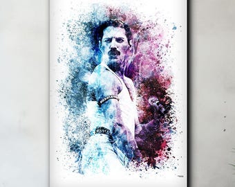 Freddie Mercury of Queen as a painting – Digital watercolor painting printed on canvas – Home decor – Ideal gift for music fans