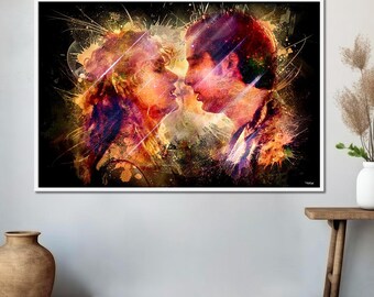 Canvas print of Nicolas Cage and Laura Dern in Sailor and Lula, iconic movie kiss, perfect Valentine's Day gift
