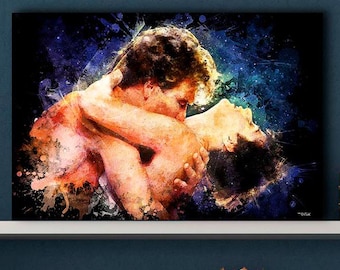 Patrick Swayze and Demi Moore painting from the film Ghost, digital print on canvas, famous movie kisses, ideal Valentine's Day gift