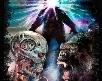 Wydruk na płótnie z ikonami filmów fantasy, obraz cyfrowy wydrukowany na płótnie lub papierze, idealny prezent dla fanów filmów fantasy