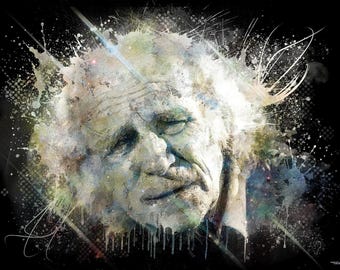 Dipinto di Léo Ferré, cantante francese, Dipinto digitale stampato su tela, Decorazione d'interni, Regalo ideale per gli amanti della musica francese