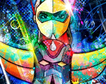 Goldorak & Actarus Poster – Heroic Pop Art Portrait – Explosion of Colors and Cosmic Energy – Ideal Gift for Japanese Anime Fans