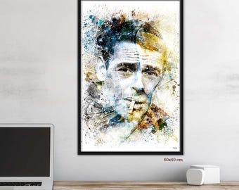 Portret van Jacques Brel – Digitale aquarel, afgedrukt op canvas – Woondecoratie – Ideaal cadeau voor fans van Franse muziek