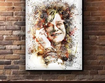 Janis Joplin Painting, Rock Singer, Digital Print on Canvas, Home Decor, Ideal Gift for Music Fans