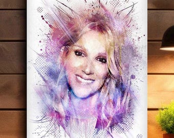Impresión en lienzo de Céline Dion, música pop, pintura digital sobre lienzo, decoración del hogar, regalo ideal para amantes de la música, canciones francesas