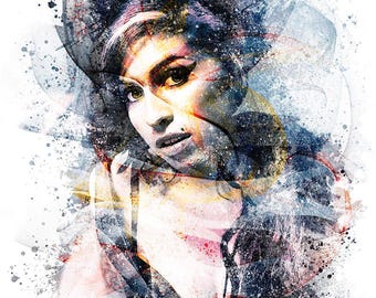 Painting of Amy Winehouse, Soul Rock Singer, Digital Print on Canvas, Home Decor, Ideal Gift for Music Fans